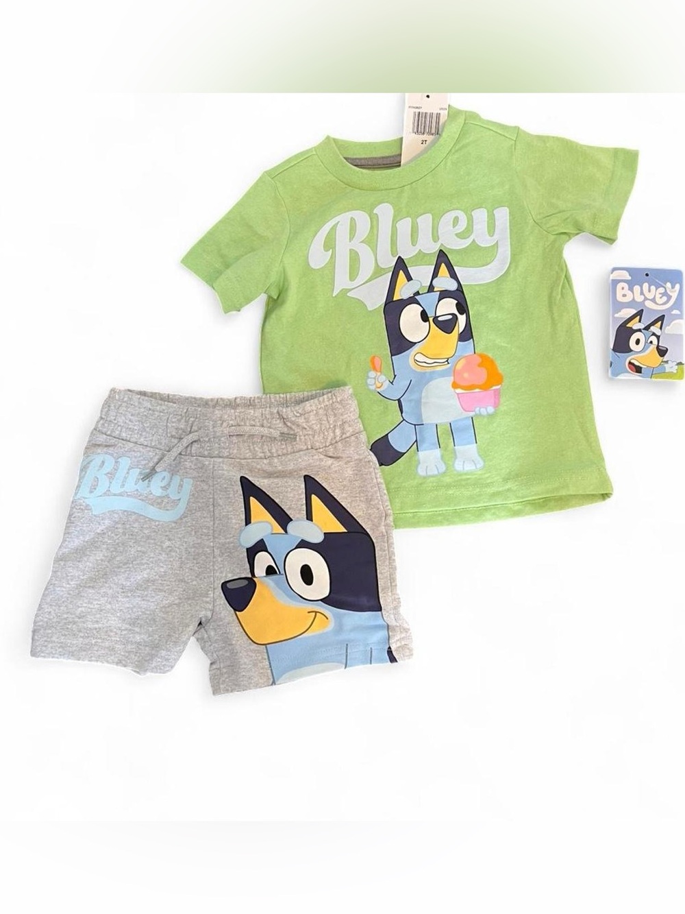 Bluey Kids Two-Piece T-shirt Shorts Set - Green/Gray boys 2T toddler NWT